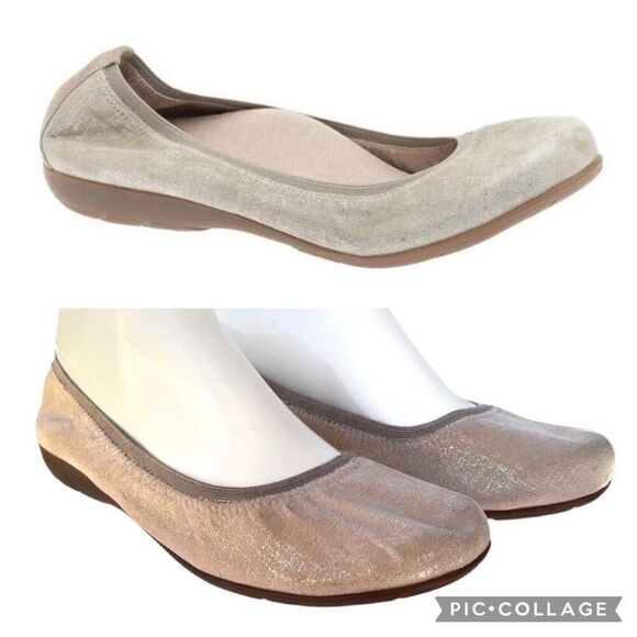 Abeo Tia BIO System Ballet Flats Slip On Golden Metallic Leather Shoes Size 9.5N - Picture 1 of 12